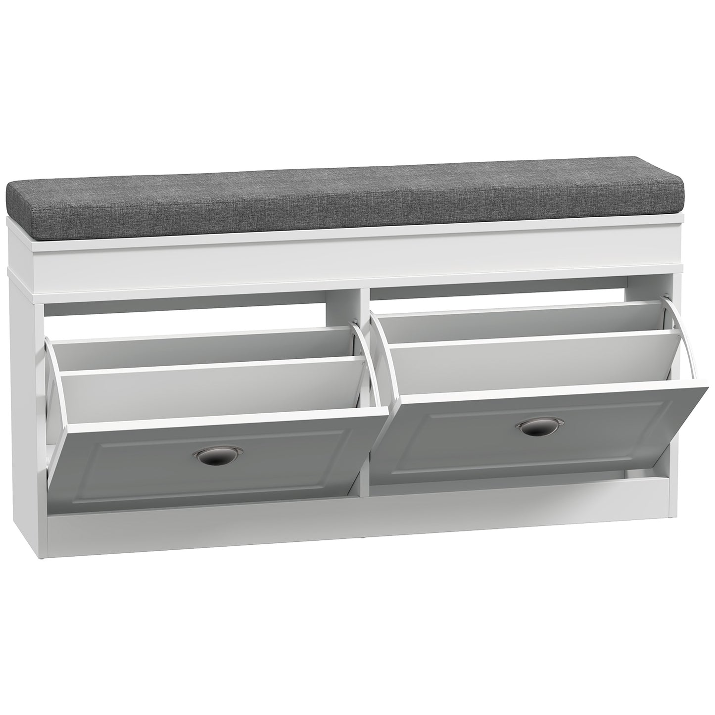 Nedola Wooden White Shoe Storage Bench With Cushioned Seat 2 Flip Drawers