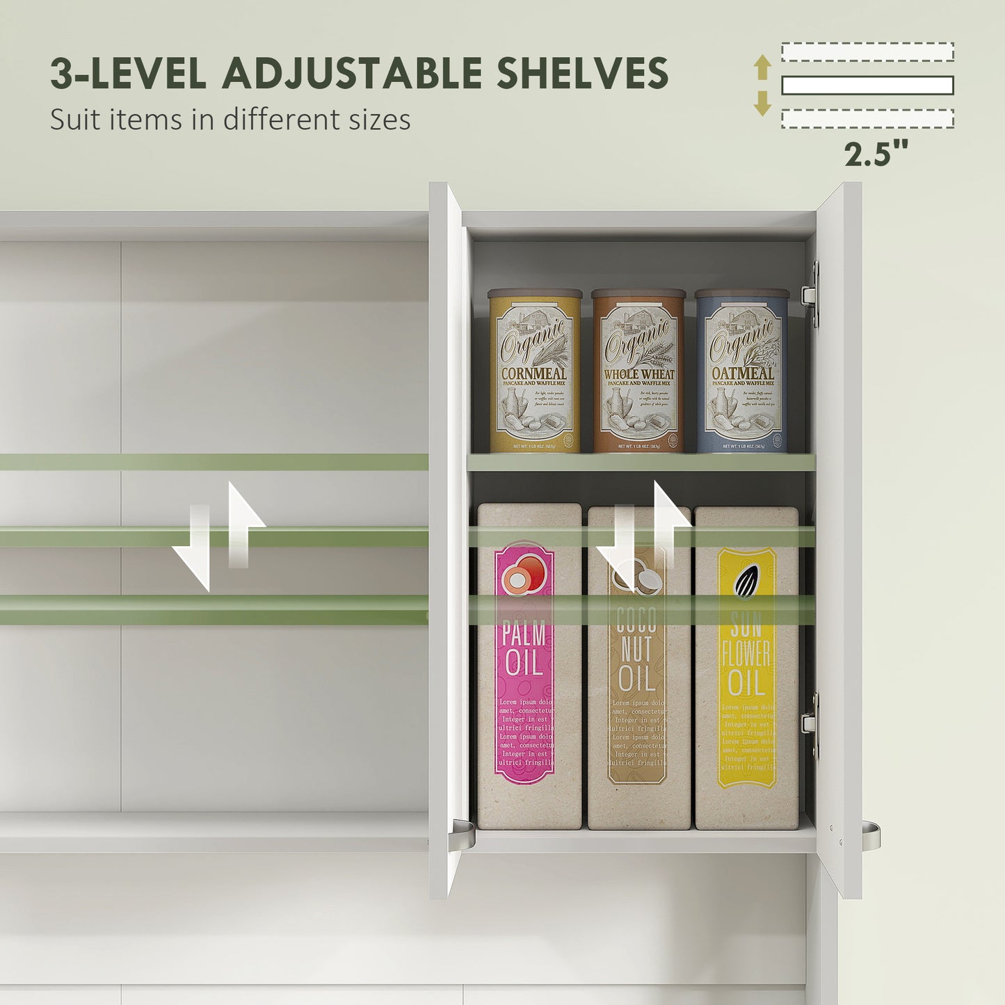 Tovesu Wooden White Large Kitchen Cupboard With 6 Doors 1 Drawer 5 Shelves And Countertop