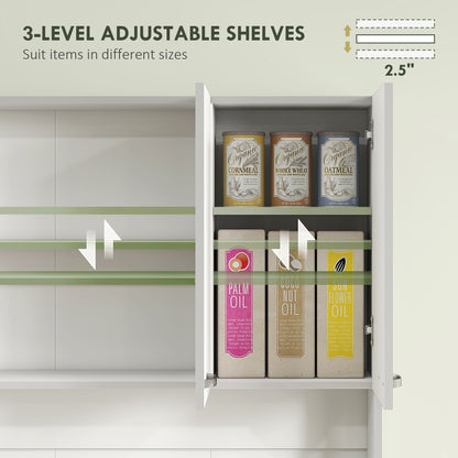 Tovesu Wooden White Large Kitchen Cupboard With 6 Doors 1 Drawer 5 Shelves And Countertop