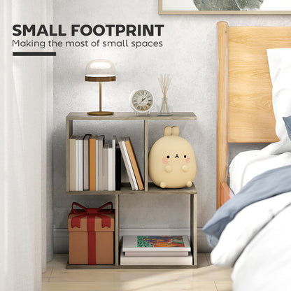 Filo Wooden Grey Narrow S Shaped Side Table With 3 Tier Storage