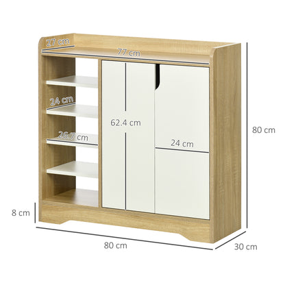 Nopaba Wooden Natural And White Shoe Cabinet With Double Doors And Shelves For 13 Pairs