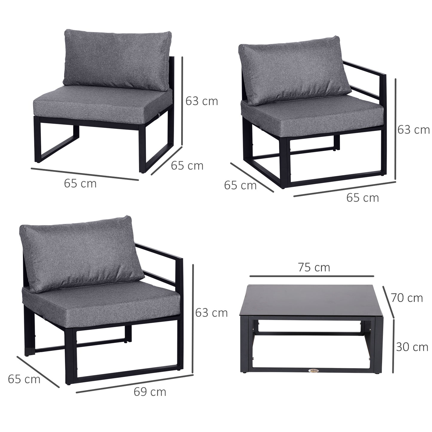 Dokase 5 Seater Grey Outdoor Corner Sofa Set with Coffee Table and Chair Aluminium Framae