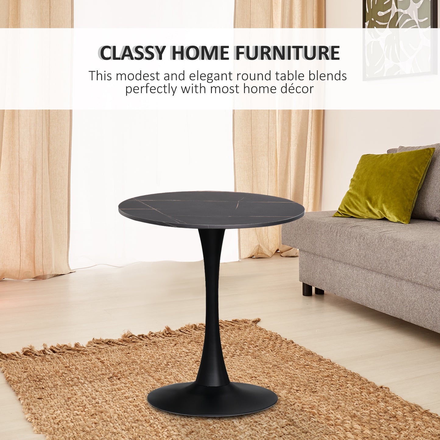 Dira Lina Metal And Wooden Black Round Bistro Dining Table