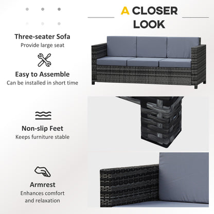 Neloro Rattan Grey 3 Seater Outdoor Sofa With Cushions