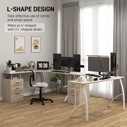Lelolo 143cm Oak Industrial L Shaped Corner Desk With 3 Drawers