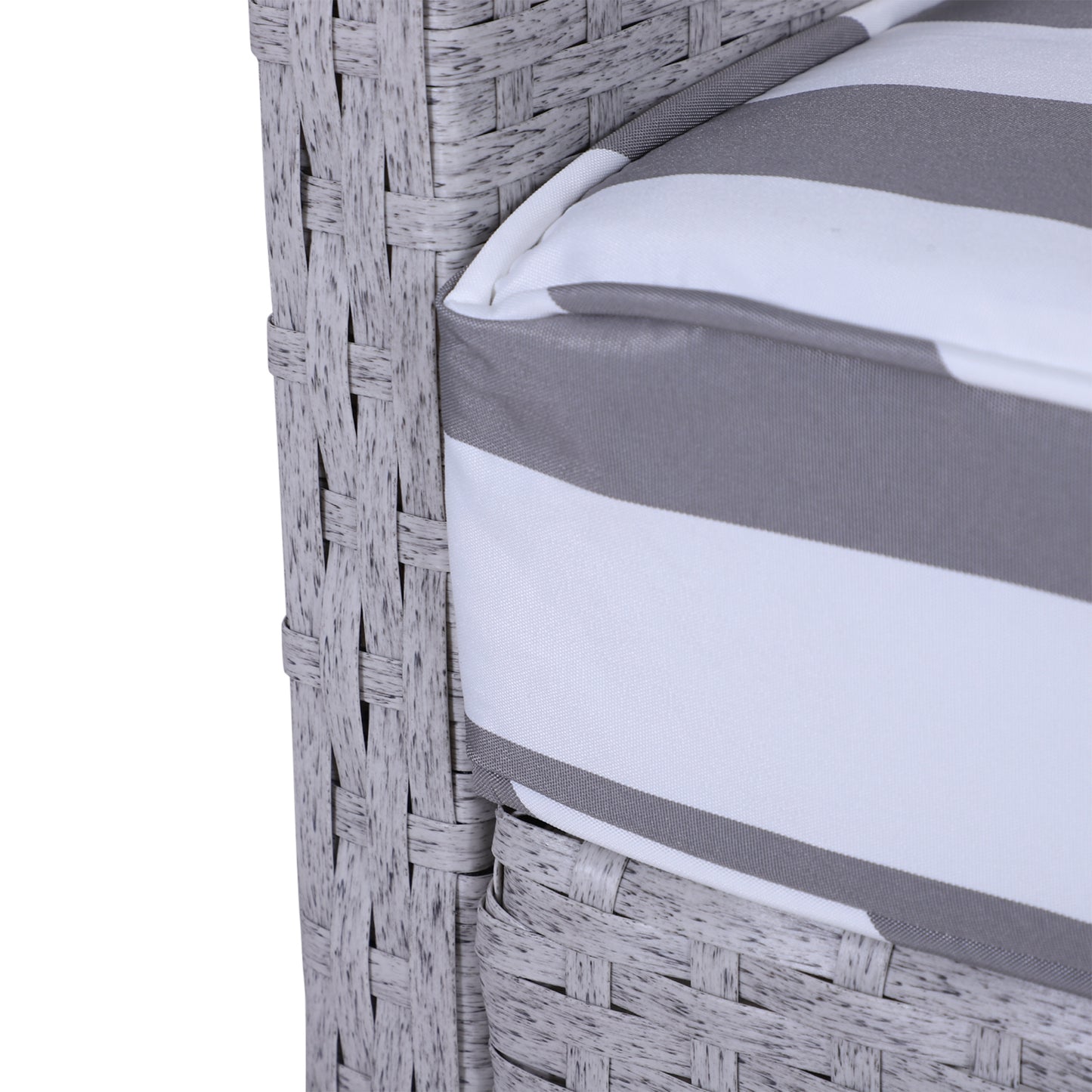 Sonova Faux Rattan Grey And White Stripes 5 Piece Outdoor Bistro Set Stools and Glass Table
