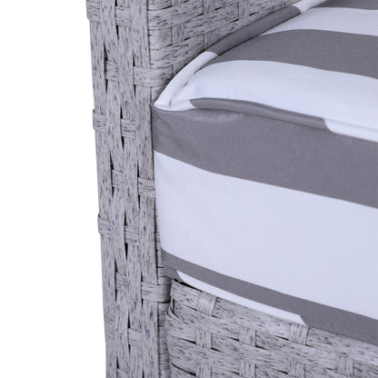 Sonova Faux Rattan Grey And White Stripes 5 Piece Outdoor Bistro Set Stools and Glass Table