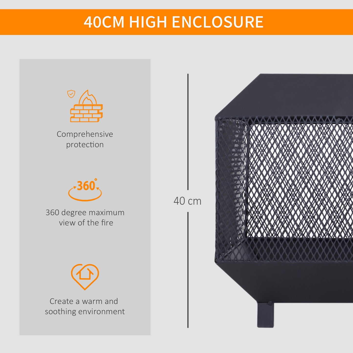Dita Steel Black Square Outdoor Mesh Fire Pit With Lid Log Grate