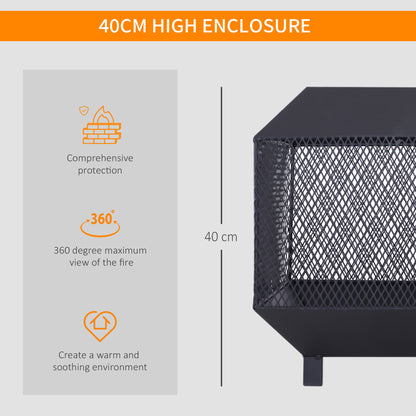 Dita Steel Black Square Outdoor Mesh Fire Pit With Lid Log Grate