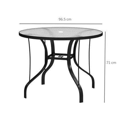 Reka Glass Top Round Outdoor Dining Table With Parasol Hole