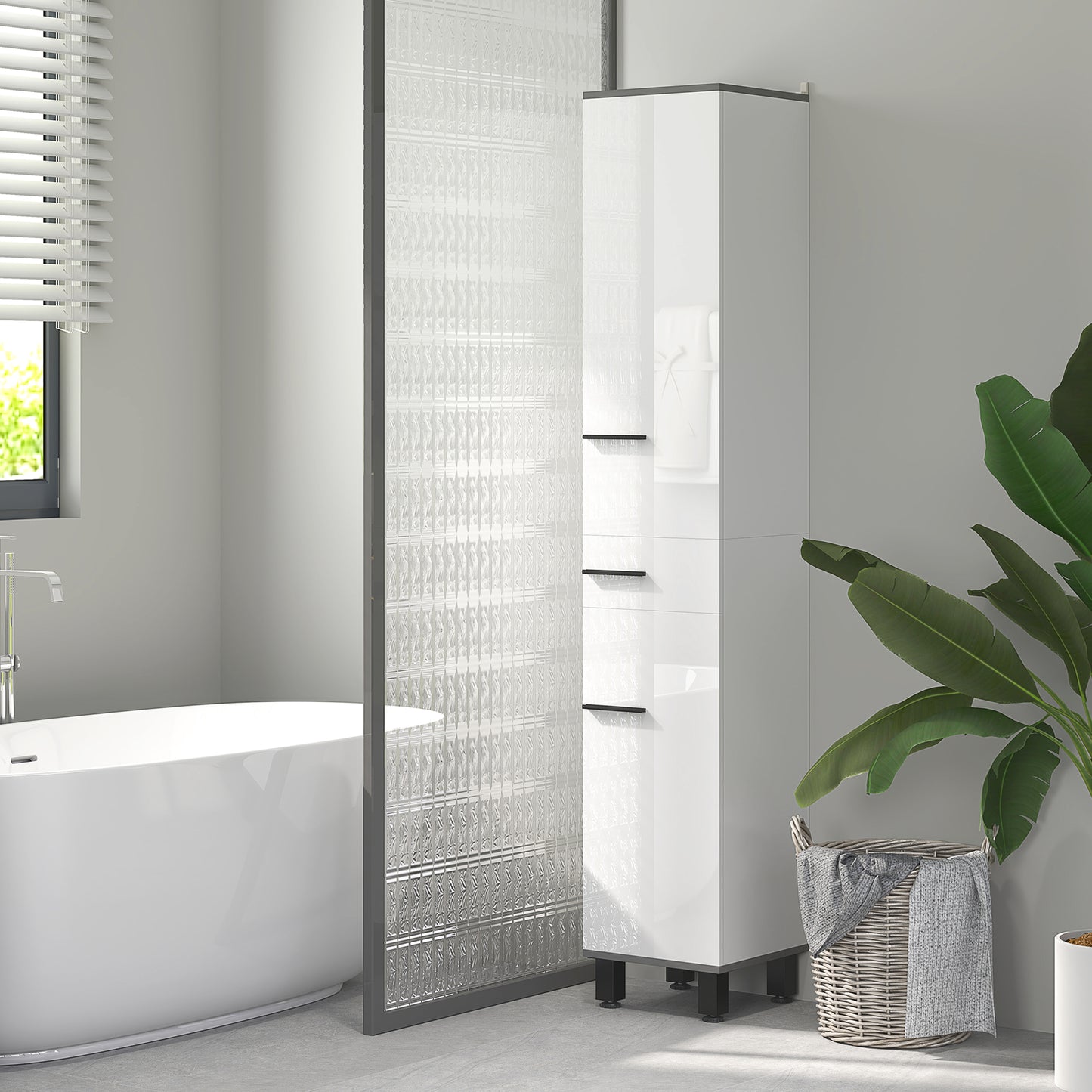 Mael Extra Tall Slim Bathroom Storage Cabinet In White 190cm