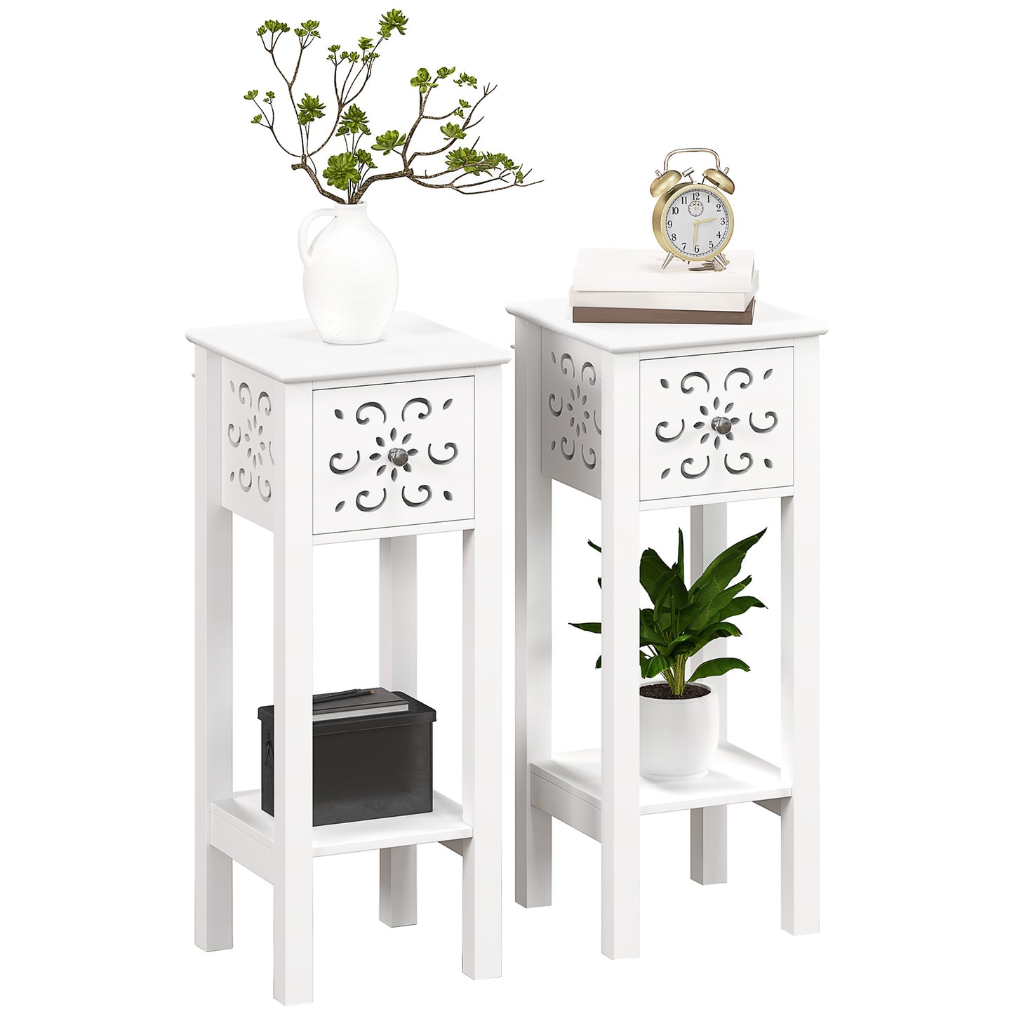 Tonoto Set Of 2 Wooden Floral Cut Out Accent Side Tables