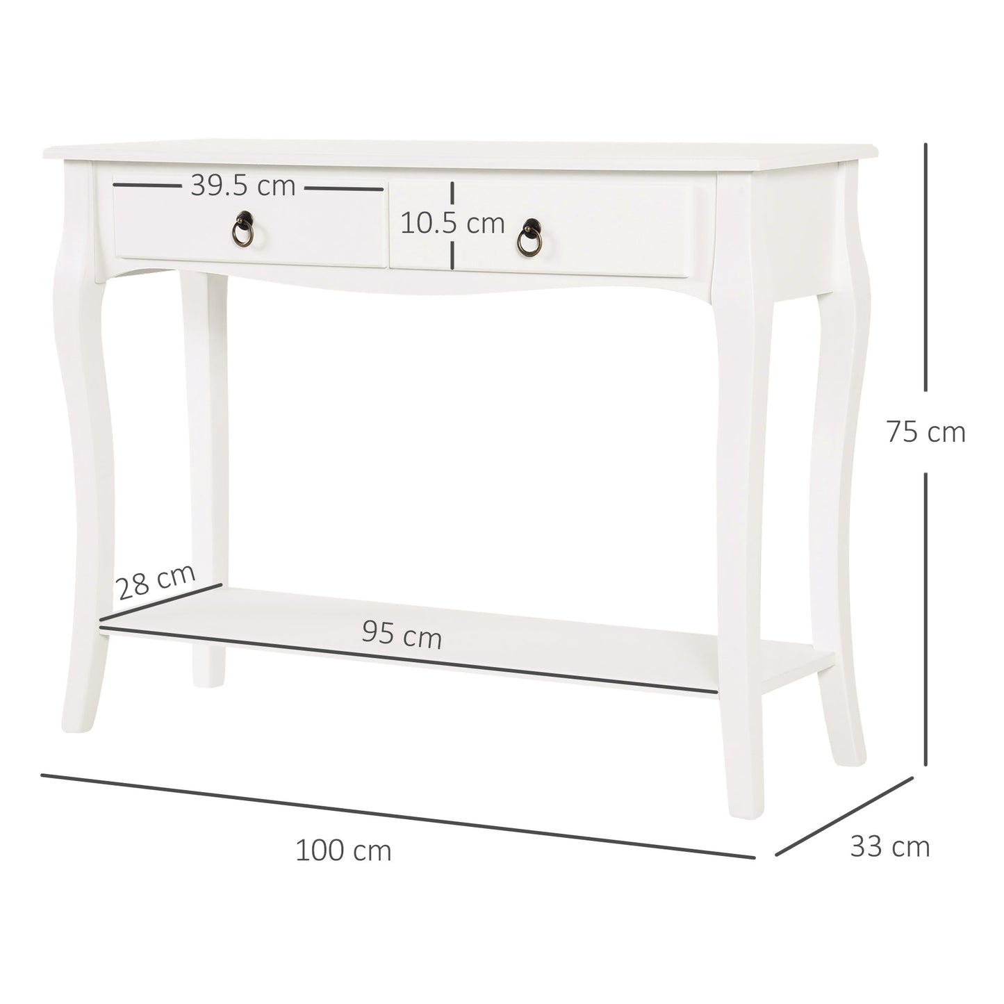 Noro 100cm Wooden Ivory White Mid Century Console Table 2 Drawer And Shelf