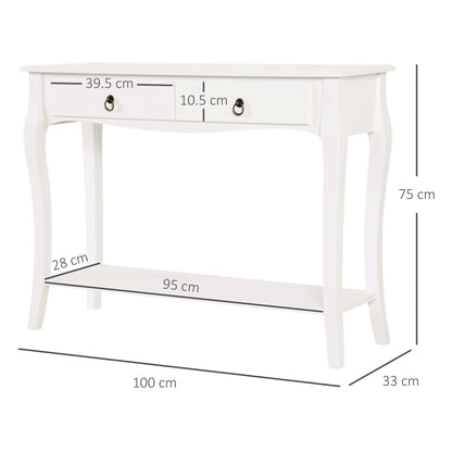 Noro 100cm Wooden Ivory White Mid Century Console Table 2 Drawer And Shelf