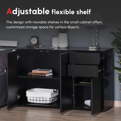 Lino High Gloss Black Sideboard With Push Drawers And 3 Doors