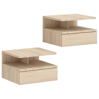 Vesopa Set Of 2 Natural Wood Floating Bedside Tables Wall Mounted