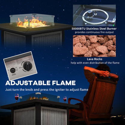 Misana Talu Steel Grey Rattan Square Outdoor Garden Gas Fire Pit Table