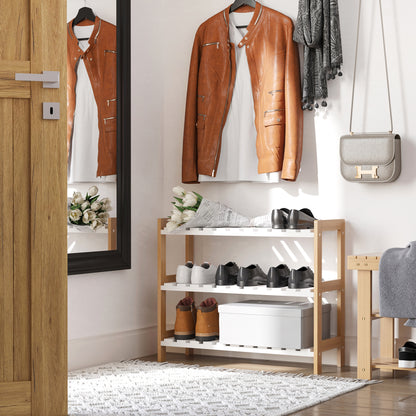 Roello Elta Wooden Natural and White 3 Tier Shoe Rack With Slatted Shelves