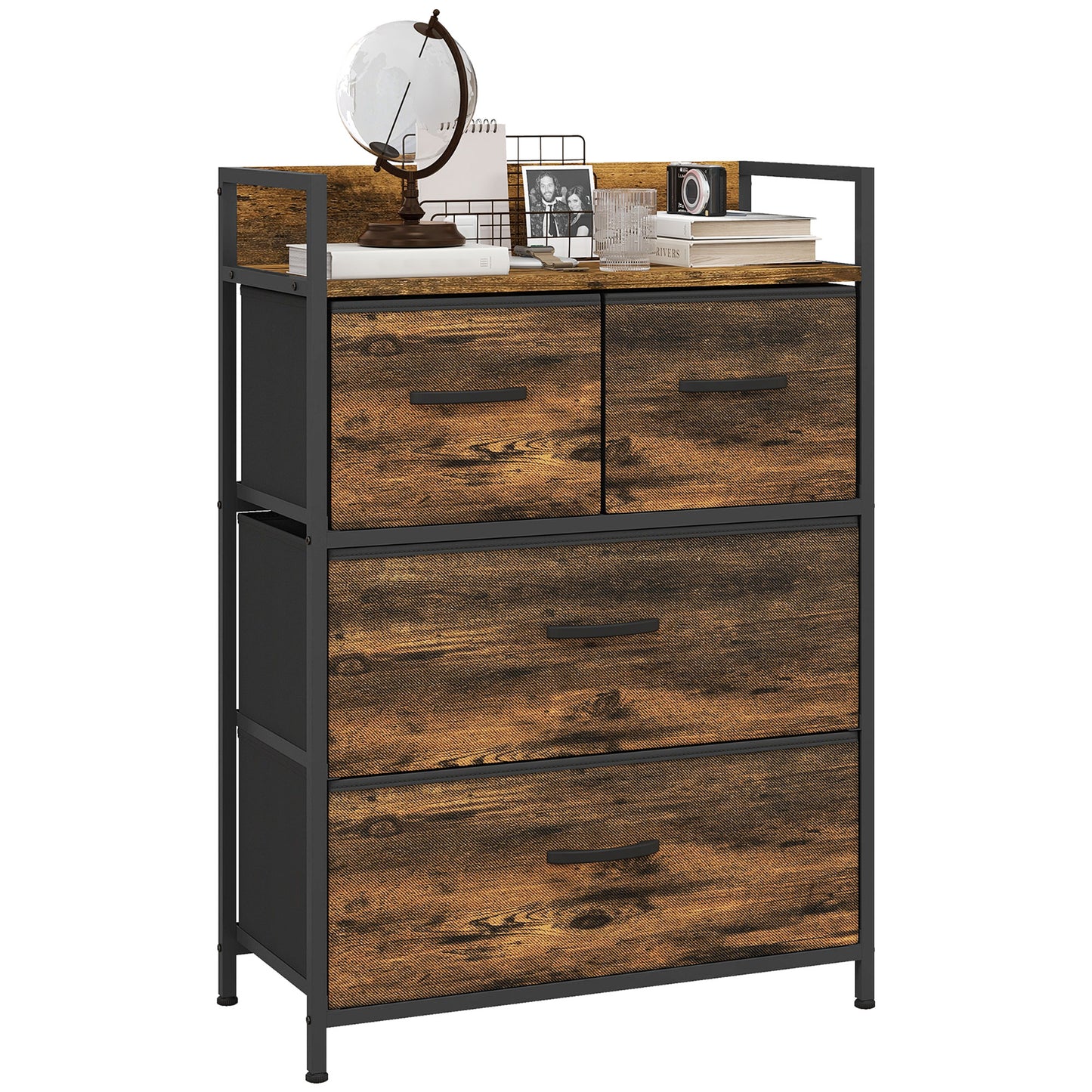 Tolito Fabric And Wood Rustic Brown 4 Drawer Rustic Storage Chest