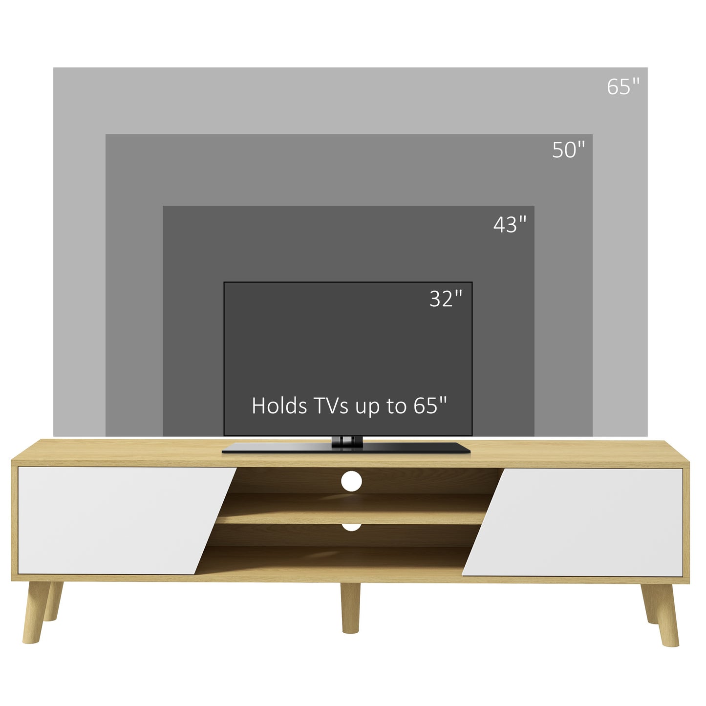 Katoha Sadi Wooden White And Wood Effect Scandinavian Style TV Console With Storage