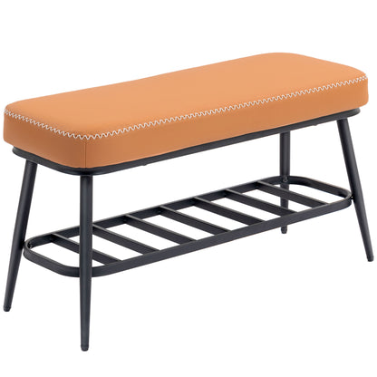 Elbani Faux Leather Orange Shoe Storage Bench With Cushioned Seat