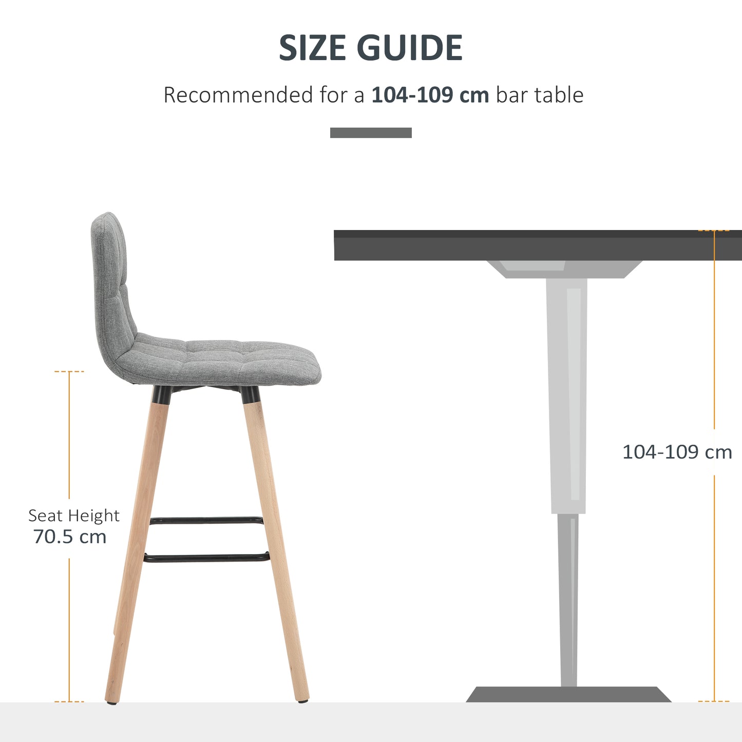 Surmi Set Of 2 Fabric Grey Button Tufted Counter H8 Bar Chairs With Wood Legs