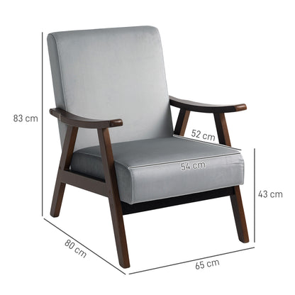 Faroro Velvet Grey Nordic Accent Armchair With Solid Wood Frame And Deep Padding