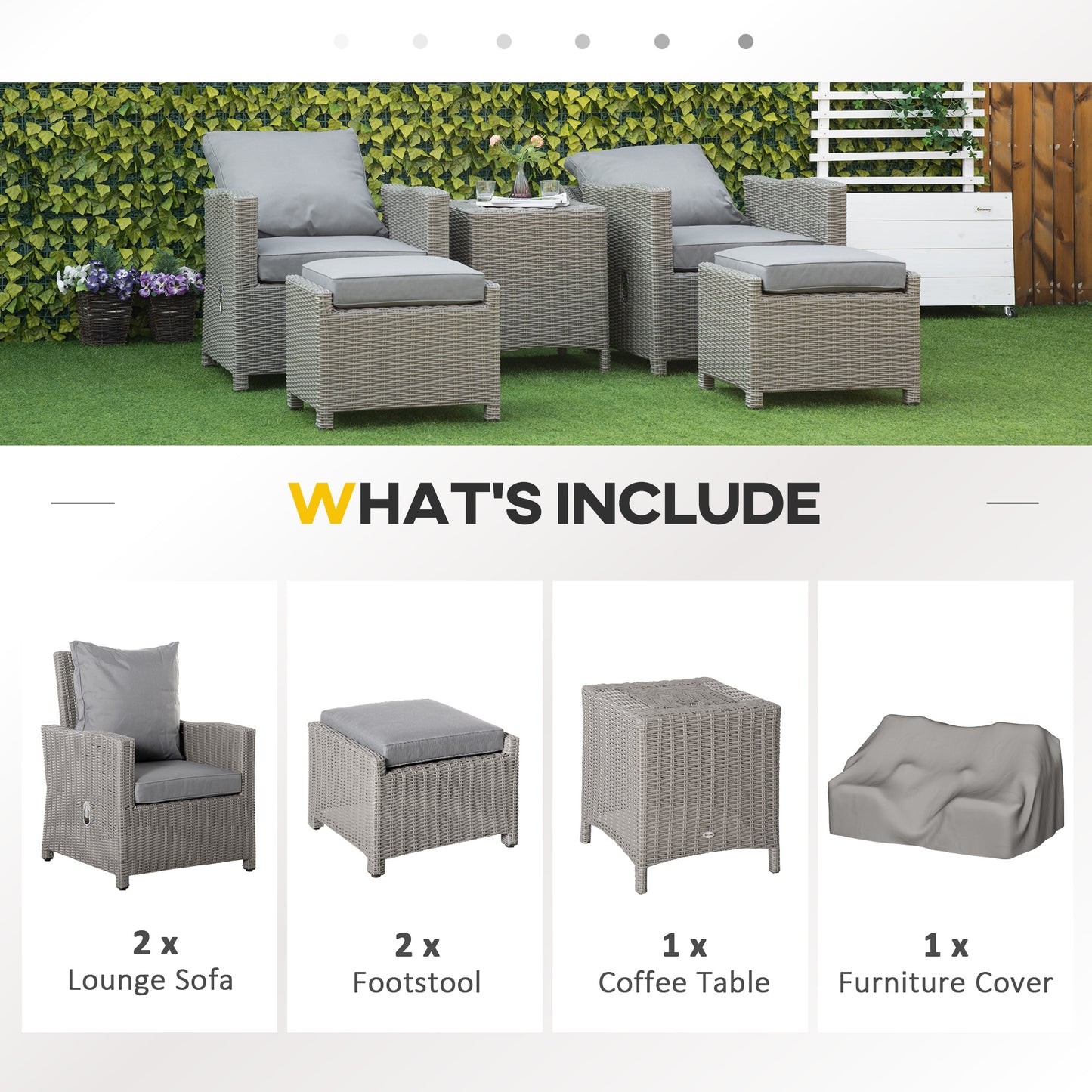 Finose Faux Rattan Grey 5 Piece Outdoor Bistro Set With Chairs Footstools Cooler Table And Cover