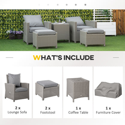 Finose Faux Rattan Grey 5 Piece Outdoor Bistro Set With Chairs Footstools Cooler Table And Cover