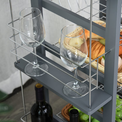 Nerake Metal Grey Rolling Kitchen Cart With 4 Basket Drawers And Side Racks