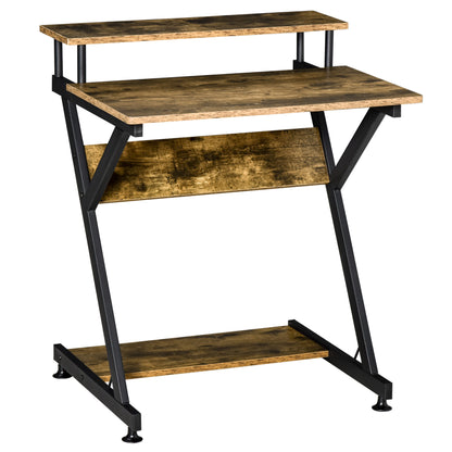 Lulose 70cm Small Black Metal And Wooden Rustic Brown Compact Industrial Desk With Monitor Stand