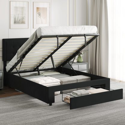 Mora 4FT6 Double Ottoman Bed Frame with Front Divan Drawer Storage Black