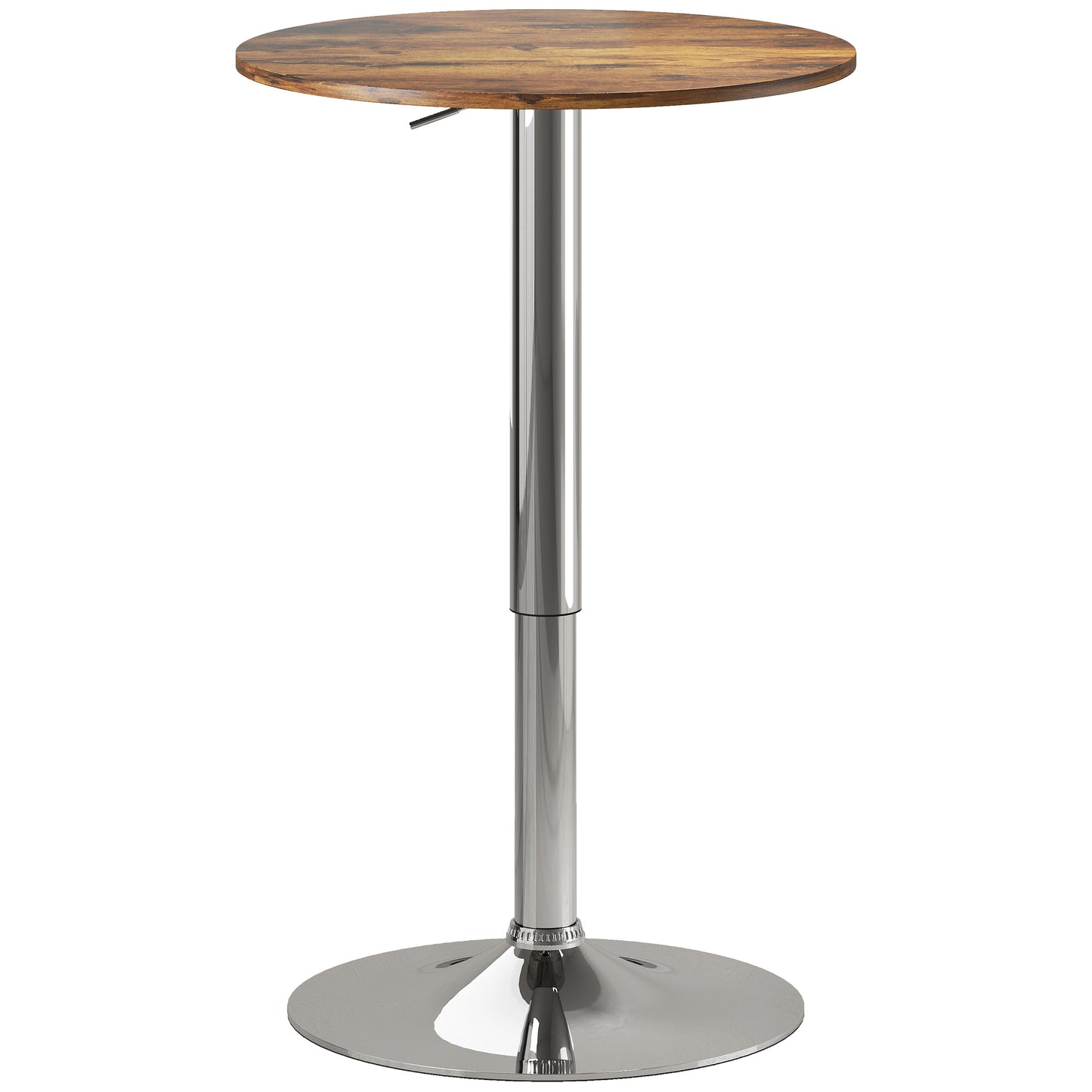 Redone Rustic Brown Adjustable Swivel Round Bar Table With Steel Base