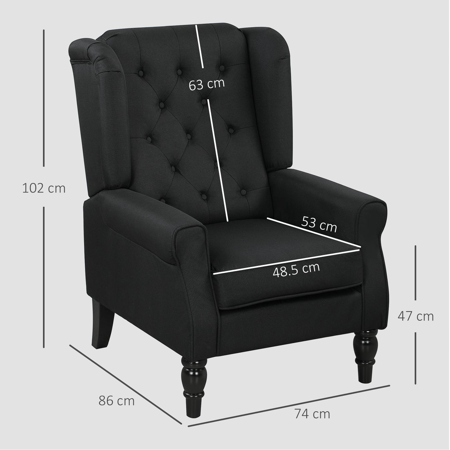 Royo Linen Black Retro Wingback Accent Armchair With Diamond Button Tufting