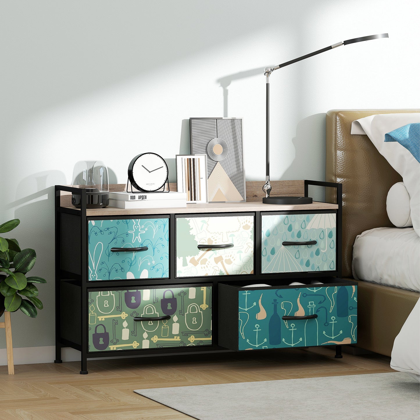 Larala Wooden Blue 5 Drawer Storage Chest