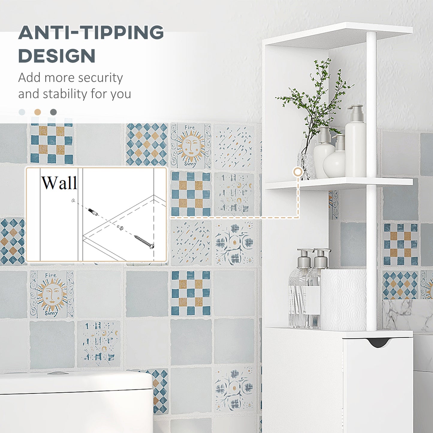 Tafi Slim Tall Bathroom Cupboard With Drawers And 2 Tier Shelving Unit White