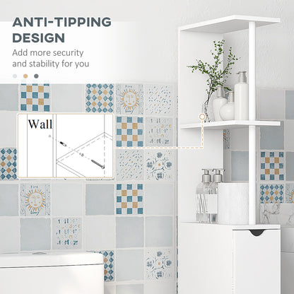 Tafi Slim Tall Bathroom Cupboard With Drawers And 2 Tier Shelving Unit White
