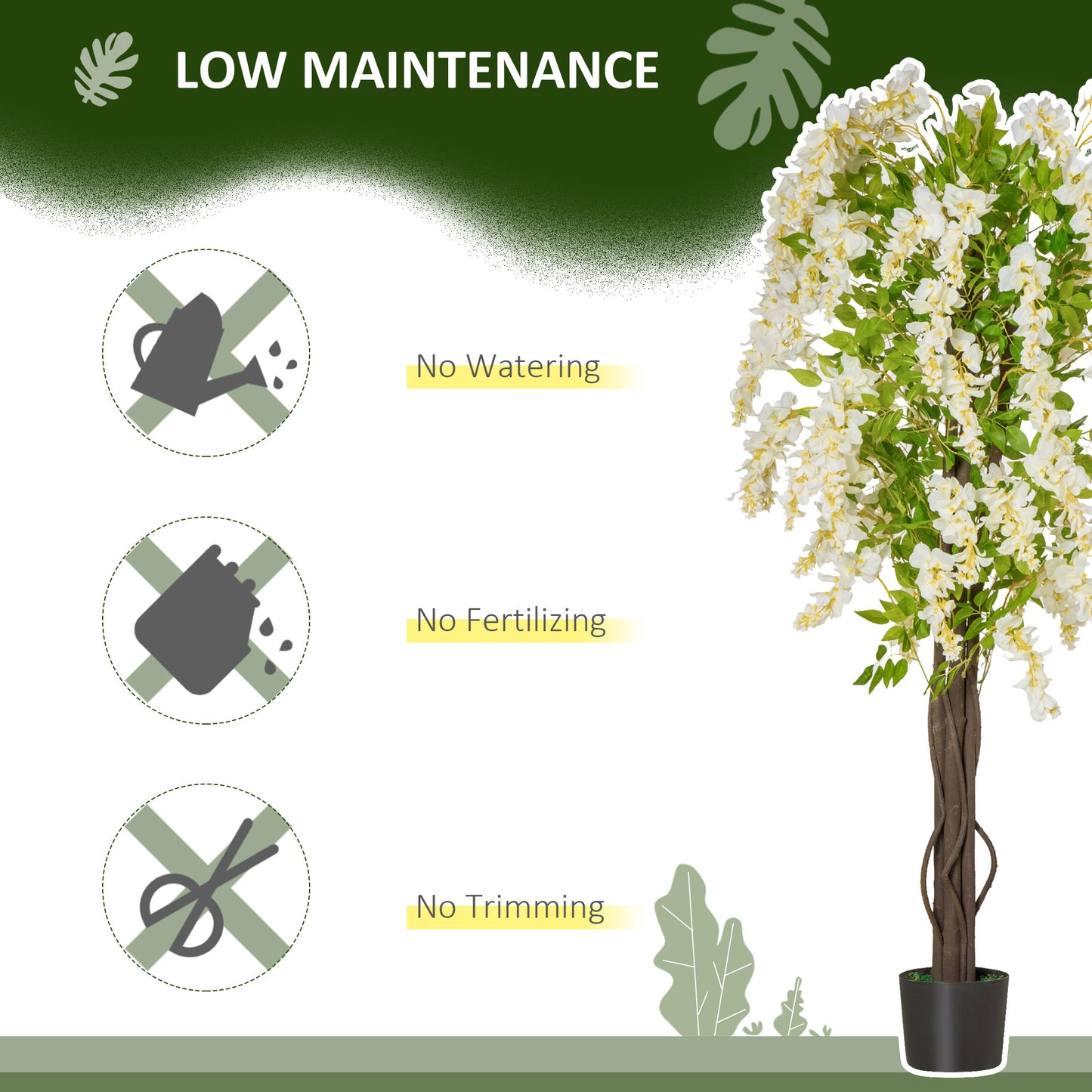 Kalone Artificial White Wisteria Style Tree Supplied In Nursery Pot