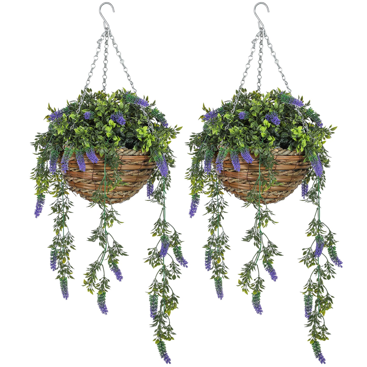 Nodimo Set Of 2 Artificial Lavender Hanging Baskets With Silk Finish