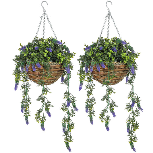 Nodimo Set Of 2 Artificial Lavender Hanging Baskets With Silk Finish