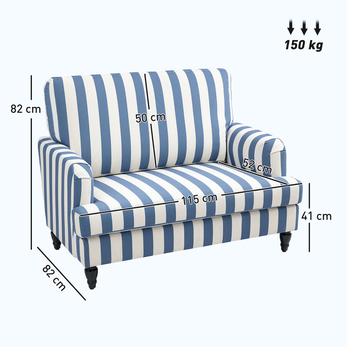 Yosefi Blue And White Velvet Cuddle Accent Sofa Stripe Design