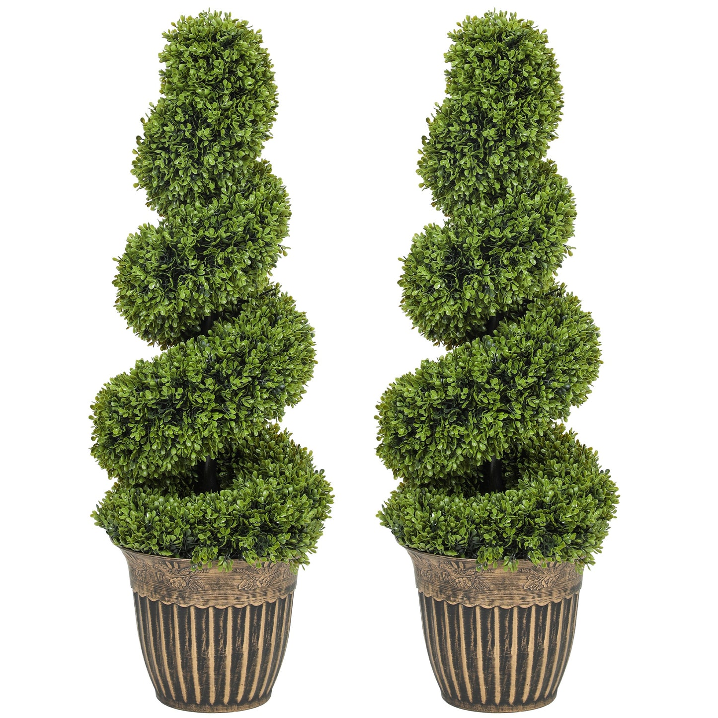 Faha Set Of 2 Artificial Spiral Boxwood Topiary Trees In Pots 90cm