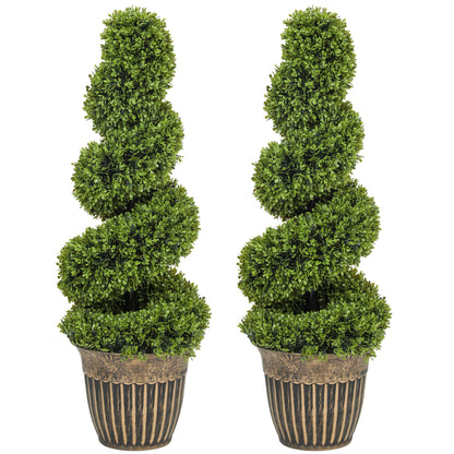 Faha Set Of 2 Artificial Spiral Boxwood Topiary Trees In Pots 90cm