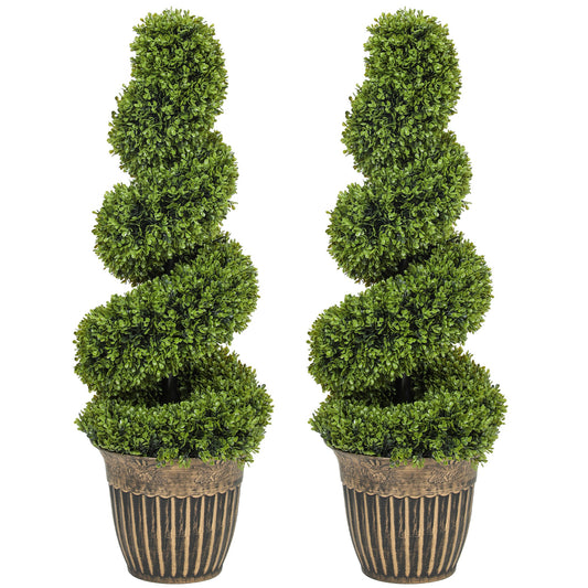 Faha Set Of 2 Artificial Spiral Boxwood Topiary Trees In Pots H8 90cm