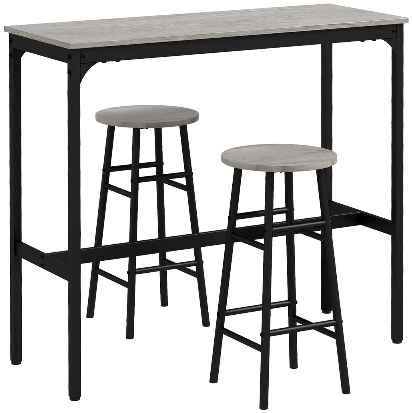 Dirive Wooden Grey 3 Piece Industrial Bar Table And Stool Set