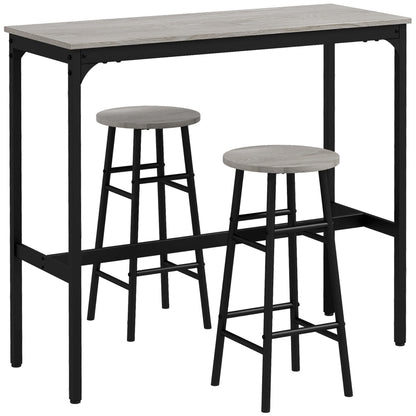 Dirive Wooden Grey 3 Piece Industrial Bar Table And Stool Set
