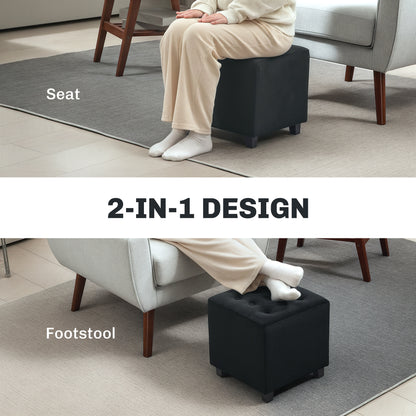 Liviel Velvet Black Square Ottoman With Soft Upholstered Finish