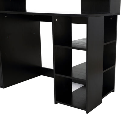 Tapava 137cm Wooden Black Large Office Desk With Shelves Drawers And Printer Stand