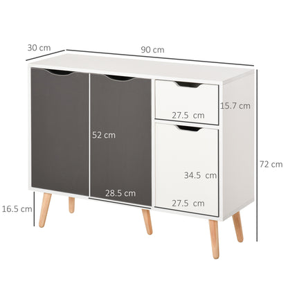 Domavi Wooden Grey Floor Standing Sideboard 2 Drawers 2 Doors