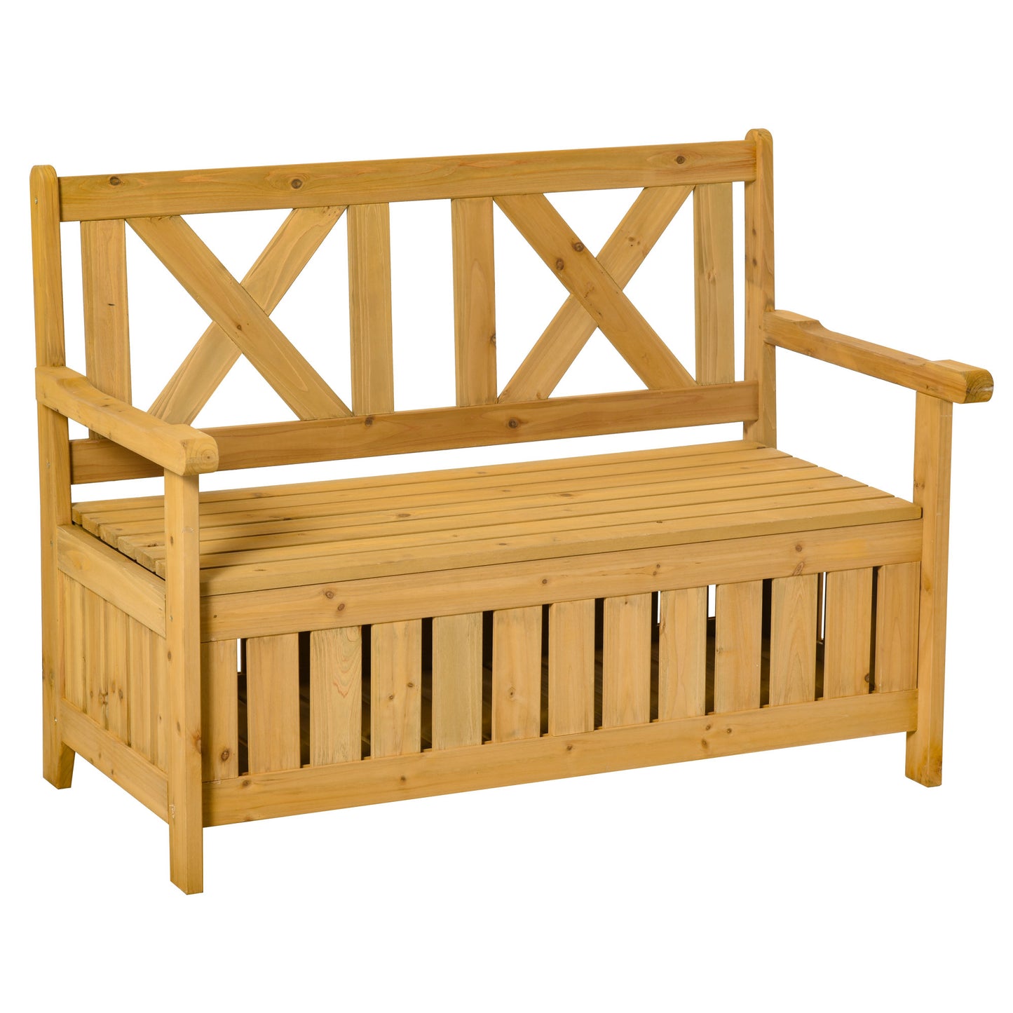 Letore Wood Natural 2 Seater Outdoor Garden Storage Bench Slatted Frame